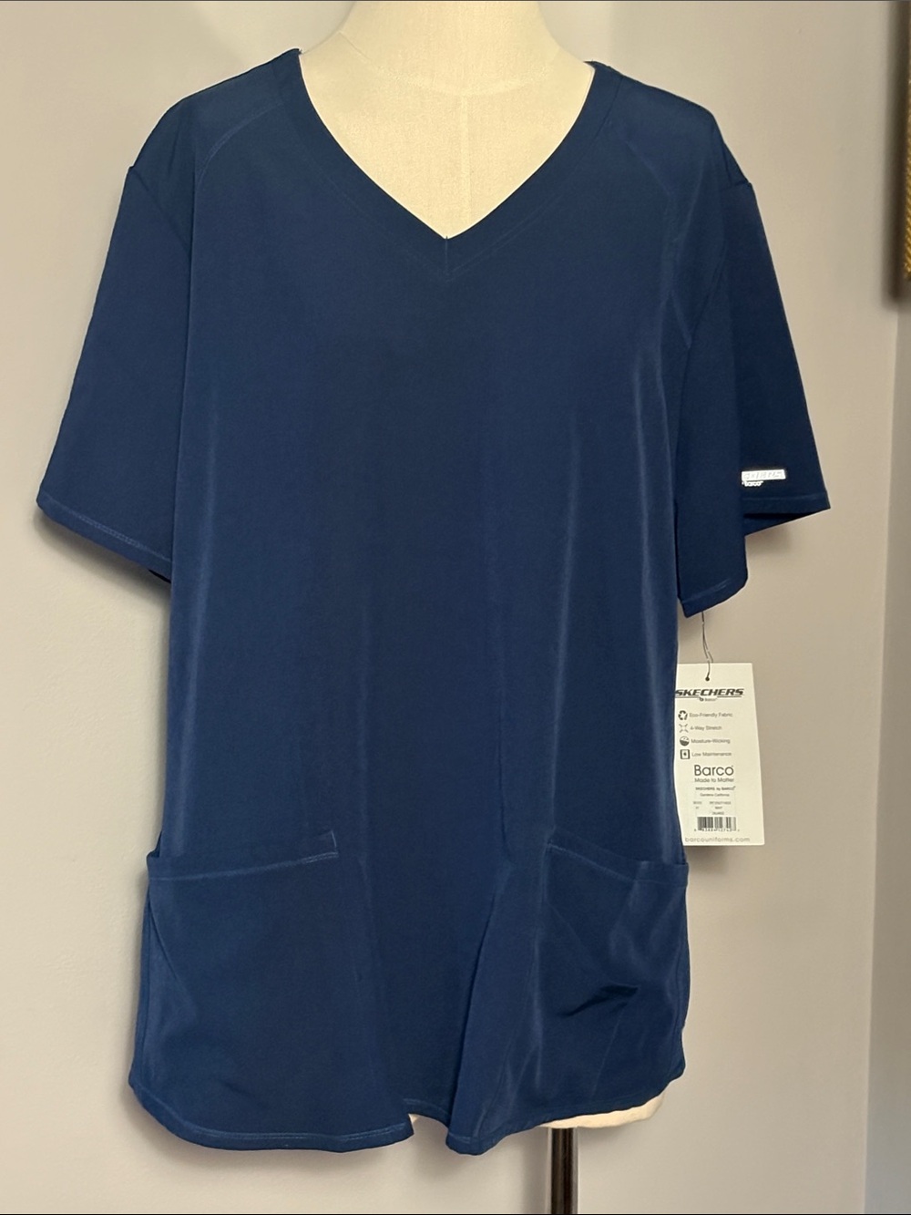 NEW Skechers by Barco 2XL Navy Blue SS Scrub 3 Pocket Vitality V Neck Shirt NWT